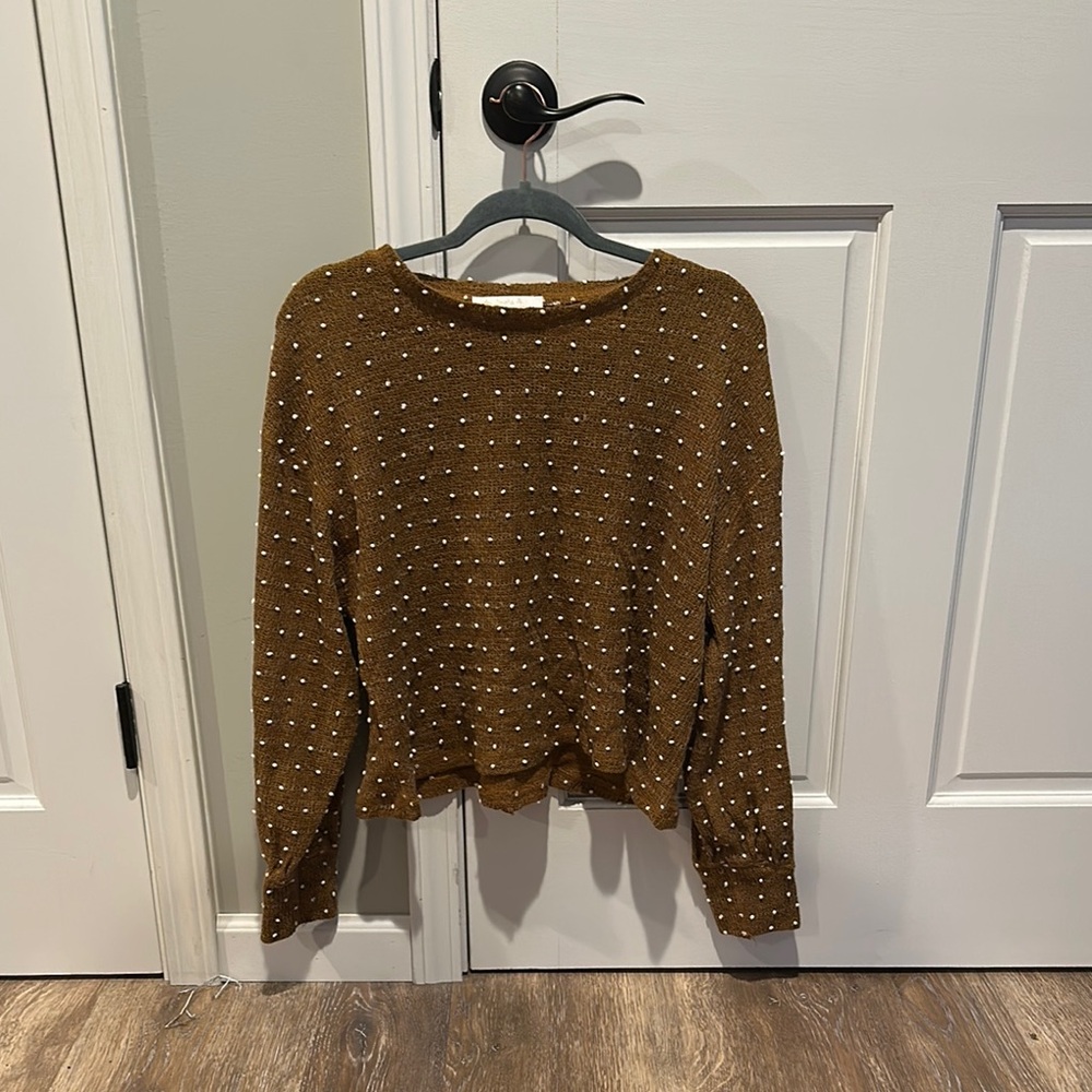 Leela and Lavender Brown Sweater with White Polka Dots